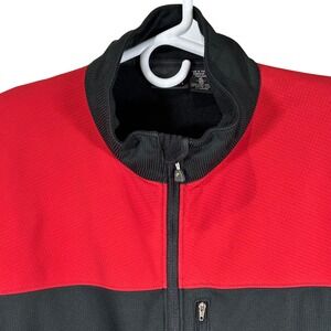 Marmot Mens XL Red Black Colorblock Softshell Full Zip Jacket Mock Neck Pocket